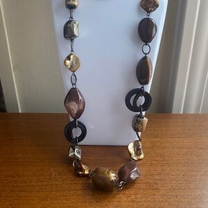 Vintage genuine shell, acrylic, wood & suede Brown Beaded long Necklace